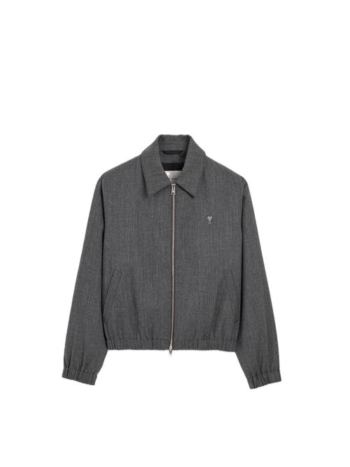 Giacca imbottita con zip in gabardine di lana Ami de Coeur. Ami Paris | HJK830.WV0216A189 CARBON GREY